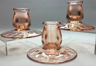 Set Of 3 Vtg 1926 Heisey Pink Flamingo Miss Muffet Candlestick Candle Holders