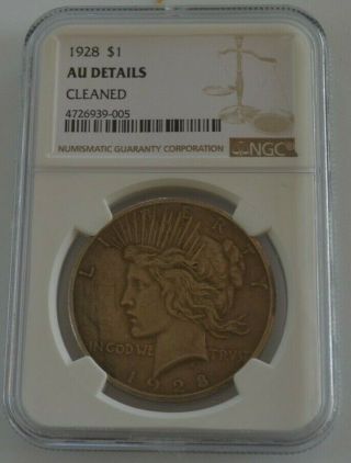 1928 Peace Dollar Ngc Au Details Cleaned Silver $1 Coin