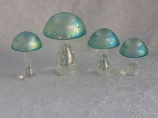 Heron Glass Set Of Four Green Mushrooms - Gift Box - Made In English Lakes