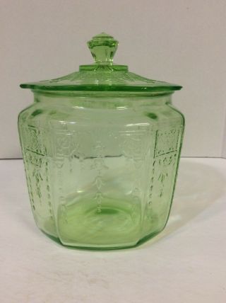 Green Anchor Hocking Princess Depression Glass Cookie Jar W/ Lid