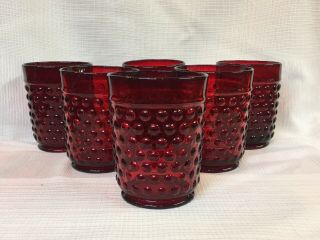 Set Of 6 Vintage Ruby Red Glass Hobnail Tumblers Perfect For Brunch