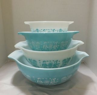 Pyrex Turquoise Butterprint Cinderella Nesting Bowls 441 442 443 444