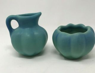Van Briggle Art Pottery Ming Blue Turquoise Creamer & Sugar Bowl Set