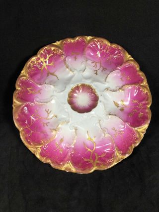 Lewis Straus & Sons Ls&s Limoges Gilded & Pink 5 Well Oyster Plate 1e