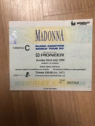 Madonna Wembley Blond Ambition Tour Ticket 20 July 1990