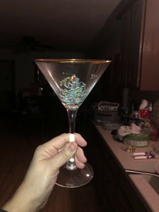 Set Of 4 Spode Christmas Tree Tall Martini Glasses 8 " X 4 - 5/8 " Box 10oz