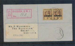Barbuda Overprints On Leeward Is Gv 1922 Reg Cover To England With Inverted 2