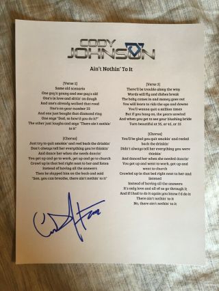 Cody Johnson Country Star Signed Auto Ain’t Nothin To It Lyric Sheet Proof