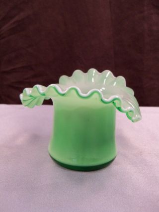Fenton Ivy Green Overlay Glass Hat Shaped Vase