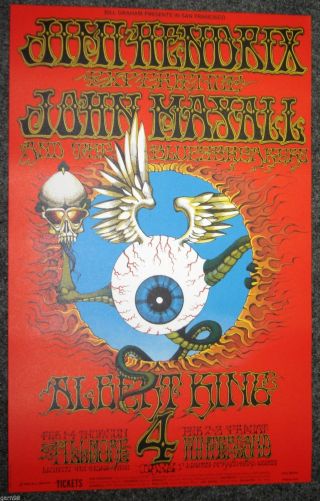 Jimi Hendrix Rick Griffin Flying Eyeball Bg Fillmore Concert Poster 1968