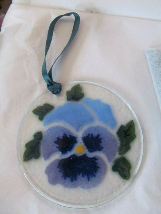Peggy Karr Fused Glass Ornament - Pansy Lavender Blue 3.  5 "