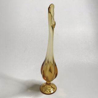 Vintage Hand Swung Amber Gold Art Glass Bud Flower Vase Mid Century Modern Mcm