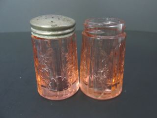 Federal Pink Depression Glass Sharon Cabbage Rose Salt Pepper Shakers 2.  5 
