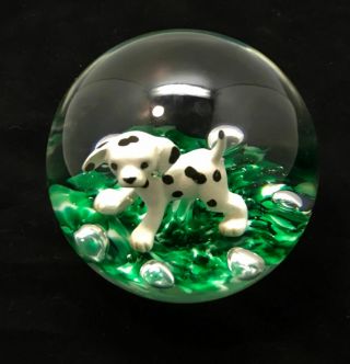 Gibson Art Glass Dalmatian Puppy Sulphide Paperweight
