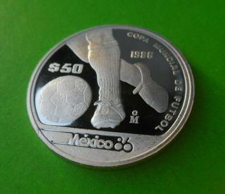 1985 Mexico 50 Pesos 1986 World Cup Soccer Games Proof - Silver /
