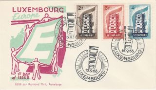 3) Luxembourg 1956 Europa Cept Fdc Unaddressed