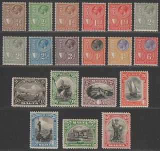 Malta 1930 King George V Postage And Revenue Set Sg193 - 209 Cat £225