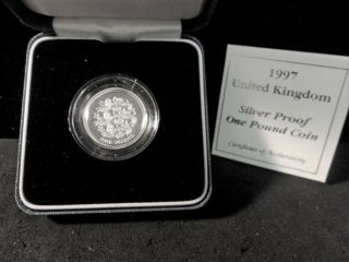 1997 United Kingdom Silver Proof One Pound Coin - Three Lions - Box/coa