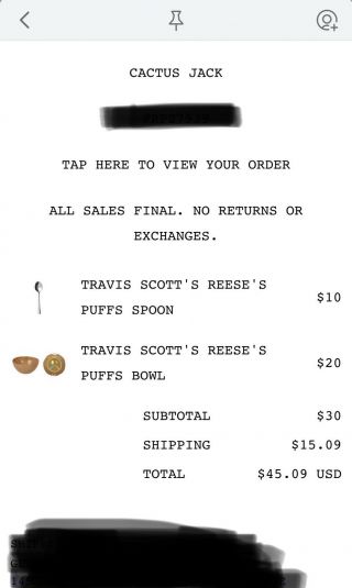 Travis Scott Reeses Puff Bowl and Spoon Order Confirmed (not in hand) 2