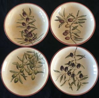 Set Of Four (4) Williams Sonoma Les Oliviers Pasta Bowls Portugal 9 1/2 " Olives