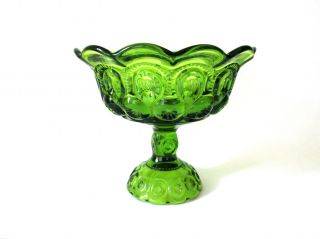 Vtg L.  E.  Smith Moon & Stars Green Compote Pedestal Flared Bowl 8 " Candy Dish