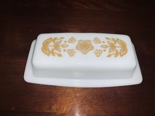 Vintage Pyrex Corelle Butterfly Gold Butter Dish Ovenware 72 - B Usa