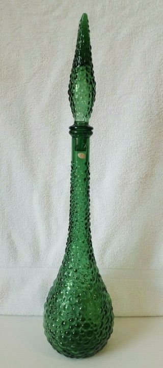 Vtg Mid Century Modern Empoli Glass Bubble Genie Bottle Decanter Emrld Green 22 "