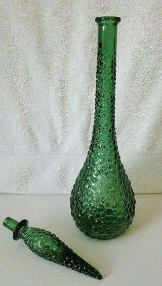 Vtg Mid Century Modern Empoli Glass Bubble Genie Bottle Decanter Emrld Green 22 