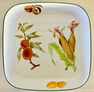 Evesham Vale Square Dish Fine Porcelain Royal Worcester Fruit Green Trim 11 - 3/8 "
