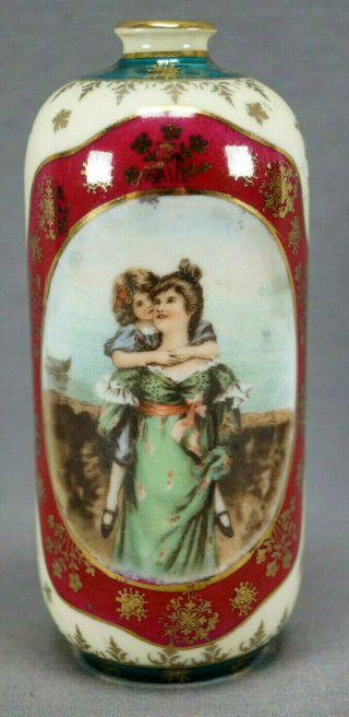 Josef Riedl Royal Vienna Style Lady & Child 5 1/4 Inch Vase Circa 1890 - 1910
