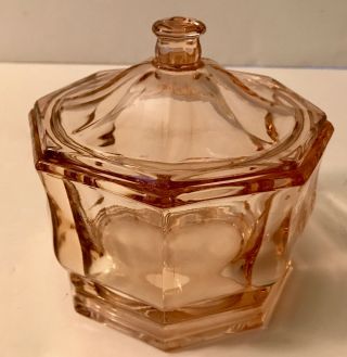 Vintage Pink Depression Glass Octagon Candy Dish With Lid - 5 1/2 " X 5 1/2 "