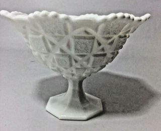 Vtg Westmoreland Pedestal Compote Bowl Quilt Pattern White Milk Glass Candy Dish