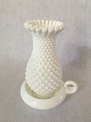 Vintage Fenton White Milk Glass Hobnail Candle Holder W Hurricane