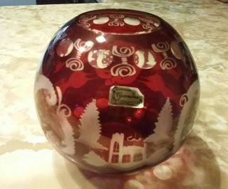 Vintage Egermann Bohemian/czech Cut To Clear Ruby Red Art Glass Globe Vase.