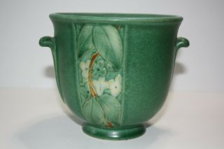 Vintage Weller Pottery Matte Green Vase With Flower -