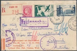 1949 France Reg To Austria,  Mixed Franking Incl.  40fr Air Mail,  Zensurstelle 441