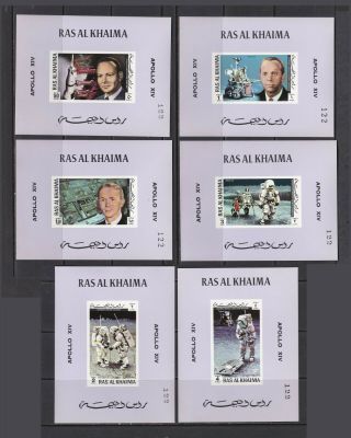 Ras Al - Khaima,  1972,  Space,  Apollo 14,  Moon,  Delux Blocks,  Numbered,  Mnh