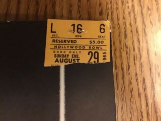 The Beatles 1965 Hollywood Bowl Ticket Stub W/ Concert Program Usa Vg