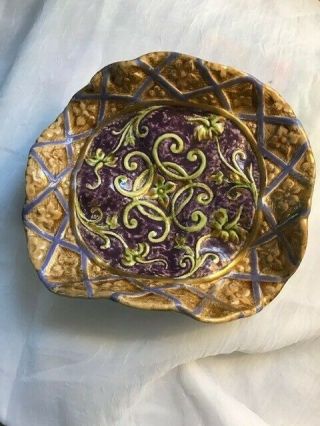 Antique Hb Choisy - Le - Roi Majolica Pedestal Dish Or Plate,  Wavy Rim And Plate
