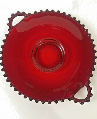 Candlewick Red 2 - Handled Plate Rare Vintage Glass Hand Blown Serving Pastry Kd