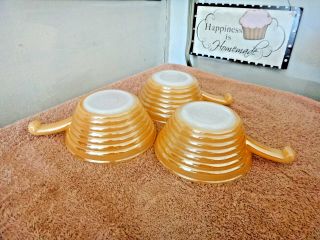 3 Vintage Fire King Lusterware Handled Soup Bowls Bee Hive
