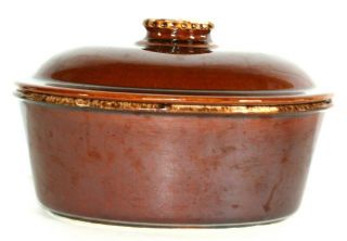 Hull Pottery Oval Casserole Dish w/Lid Brown Drip Oven Proof Vintage USA 10 