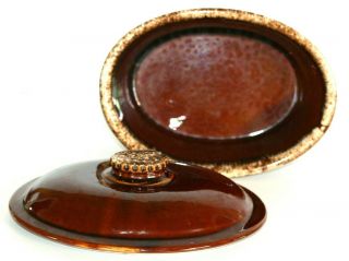 Hull Pottery Oval Casserole Dish w/Lid Brown Drip Oven Proof Vintage USA 10 