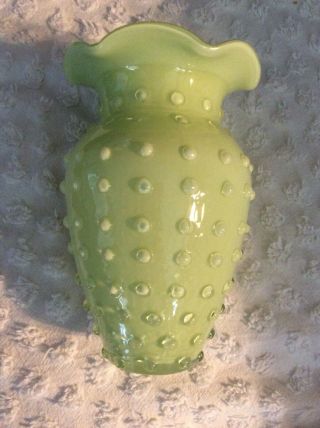 Vintage Pastel Green Hobnail Vase 7 " Fenton?