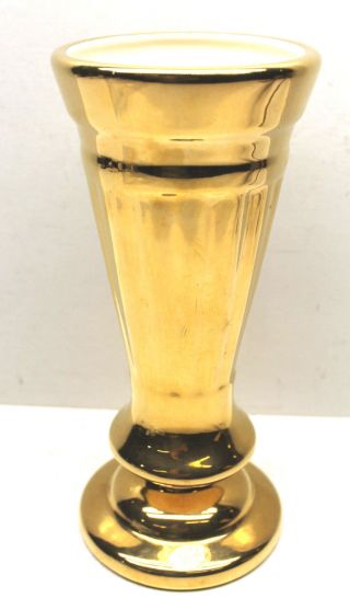 Haeger 22 Carat Gold Plated Porcelain Flower Vase Ceramic 9 " Tall Made N.  C.  Usa