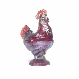 Vintage Ruby Red Carnival Glass Standing Rooster / Chicken Candy Dish