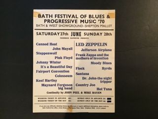 Led Zeppelin Pink Floyd Bath 1970 Handbill