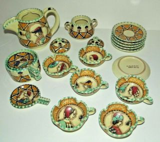 Giacomini Orvieto Italy 23 Pc Hand - Painted Pottery Set - Teapot,  Sugar,  Cups.