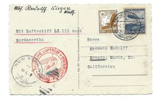 Germany Postal History Postcard Addr California Via Zeppelin Lz 129 Canc Yr 