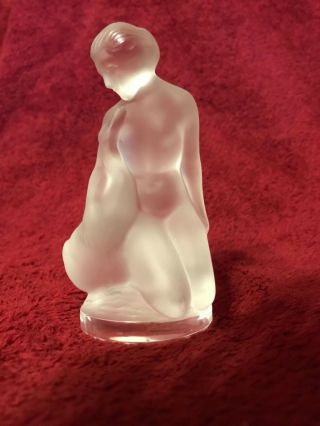 Lalique Crystal Signed Figurine Nude Woman Leda And The Swan Goose With Sticker